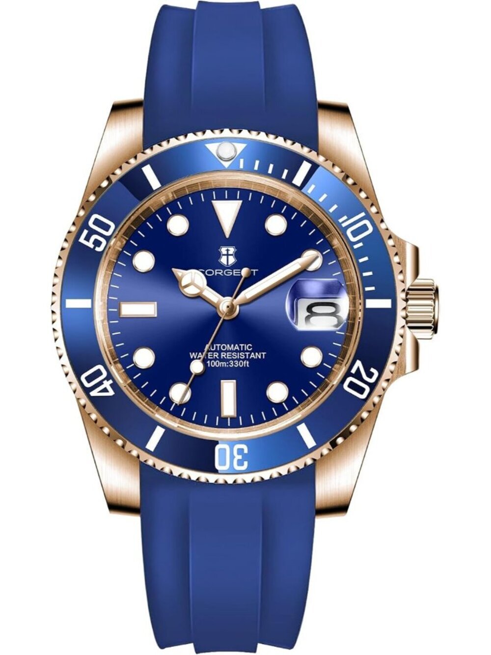 Men's Blue 6001G-R Automatic Dive Stainless Steel Case Crystal Date Wrist Watch